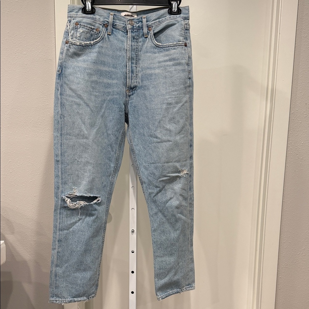 AGOLDE Riley High Rise Straight Crop Jeans 27 Shatter Light Wash Distressed - Picture 2 of 11